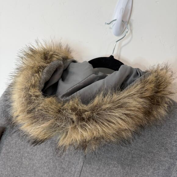 J. Crew Women's Vail Parka Wool Blend Pea Coat Faux Fur Trim Full Zip Grey 2 - Picture 4 of 7